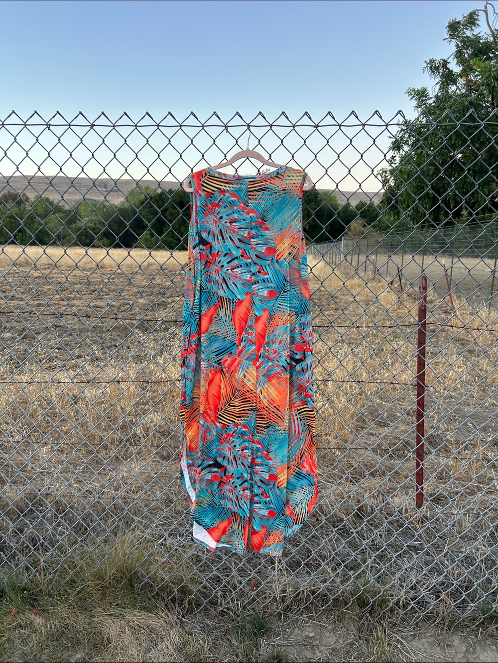Tropical Print Sleeveless Maxi Dress - Teal & Coral - Picture 10 of 13